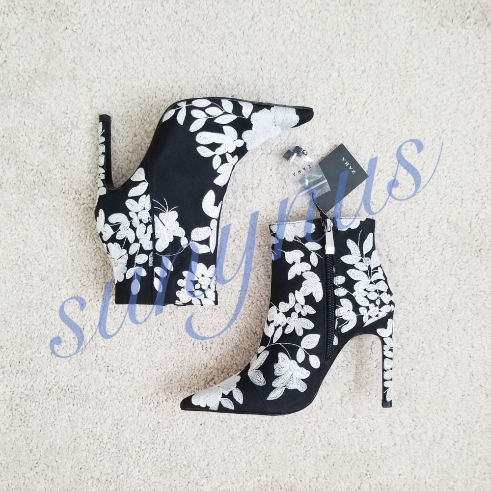 Zara Embroidered High Heel Ankle Boots - Picture 10 of 10